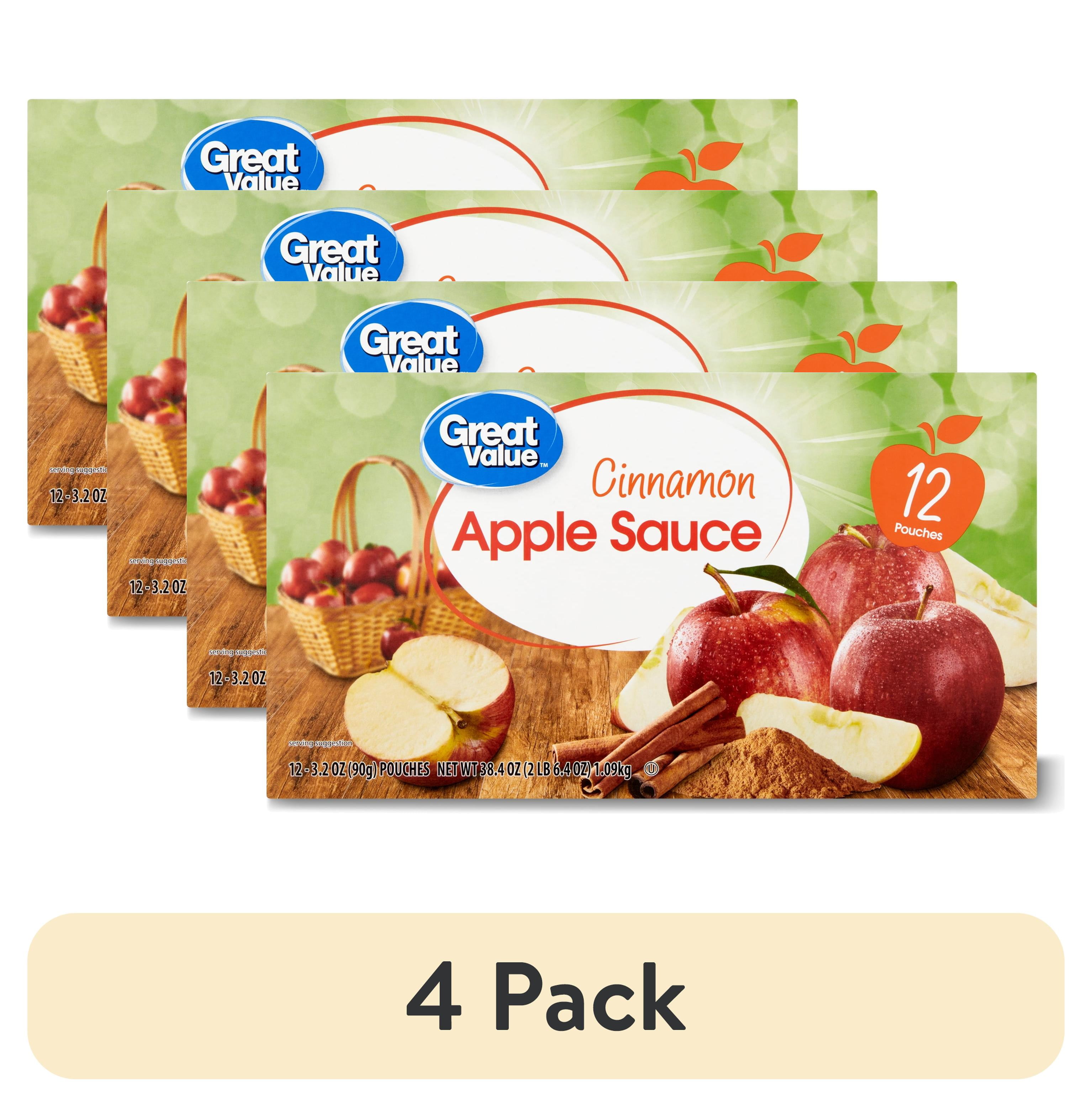 (4 pack) Great Value Cinnamon Applesauce, 3.2 oz, 12 Pouches