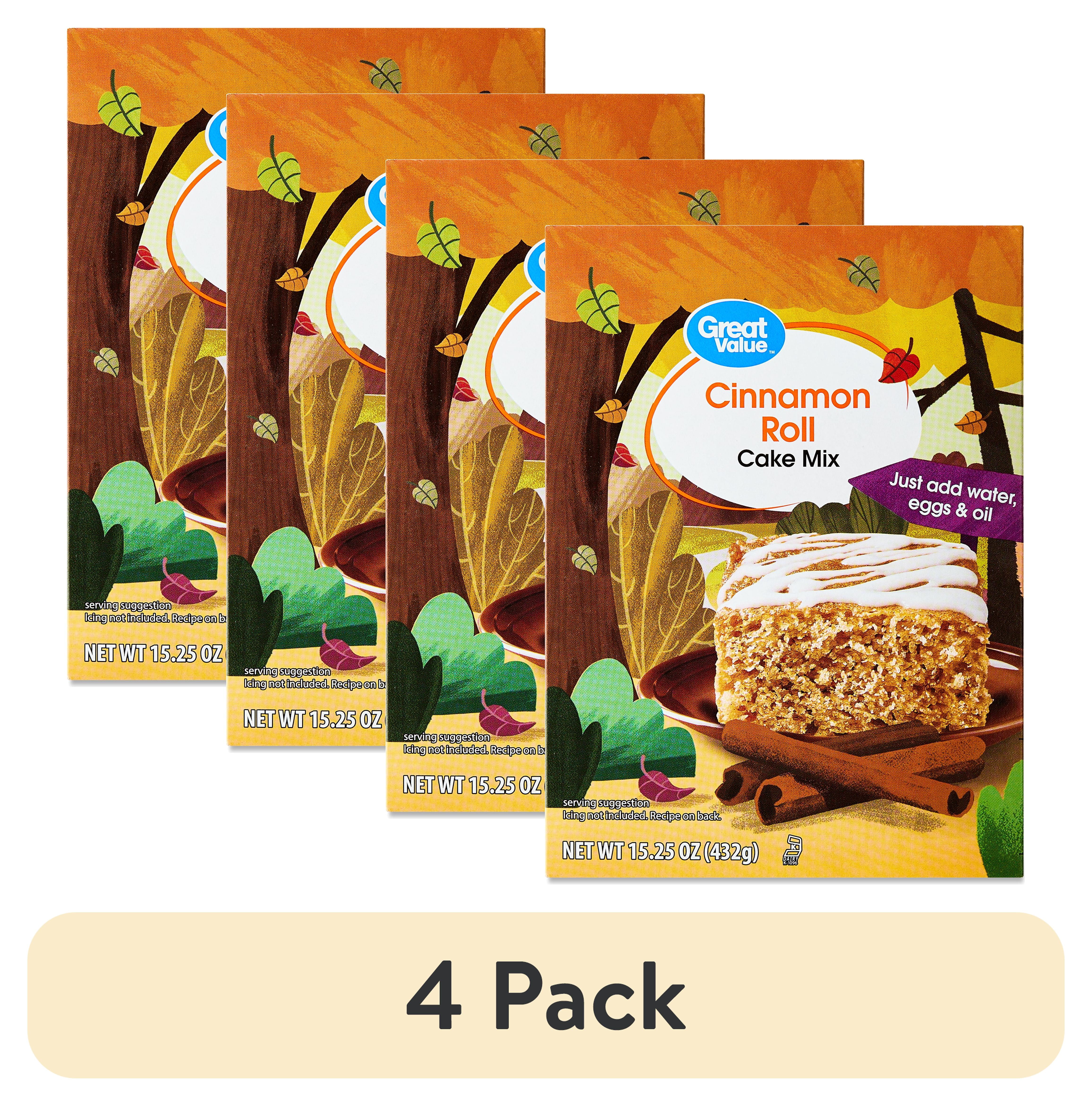(4 pack) Great Value Cinnamon Roll Cake Mix, 15.25 oz