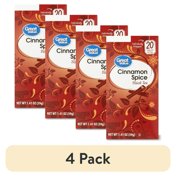 (4 pack) Great Value Cinnamon Spice Black Tea, 1.41 oz, 20 Ct