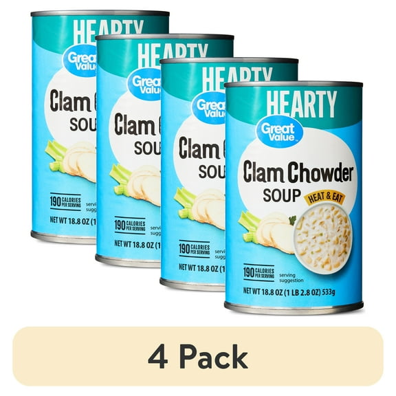 (4 pack) Great Value Clam Chowder Soup, 18.8 oz Can