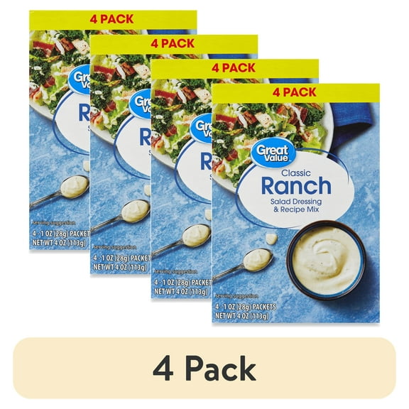 (4 pack) Great Value Classic Ranch Salad Dressing & Recipe Mix, 1 oz Packets, 4 Count