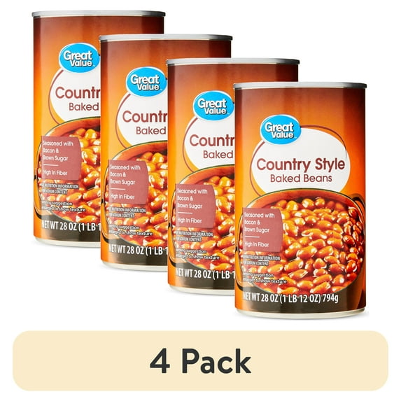 (4 pack) Great Value Country Style Baked Beans, 28 oz Can