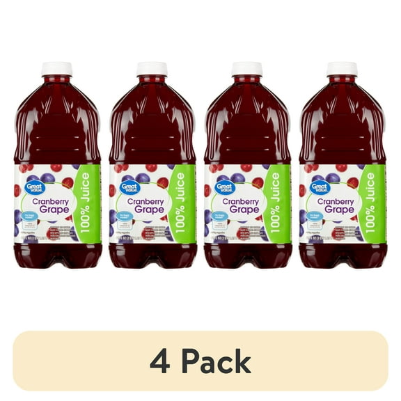 (4 pack) Great Value Cranberry Grape 100% Juice, 64 fl oz
