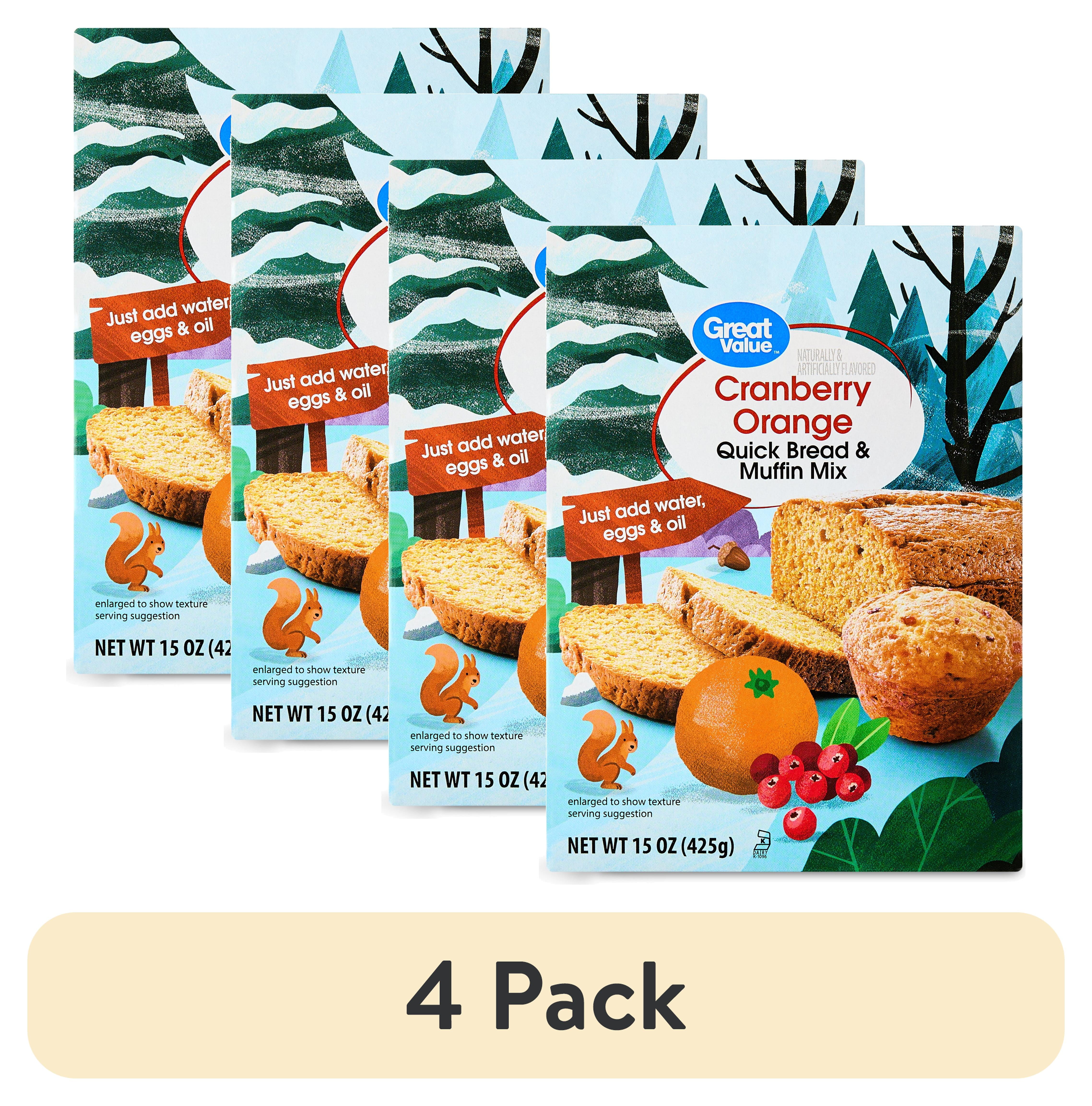 (4 pack) Great Value Cranberry Orange Muffin and Quick Bread Mix, 15 oz
