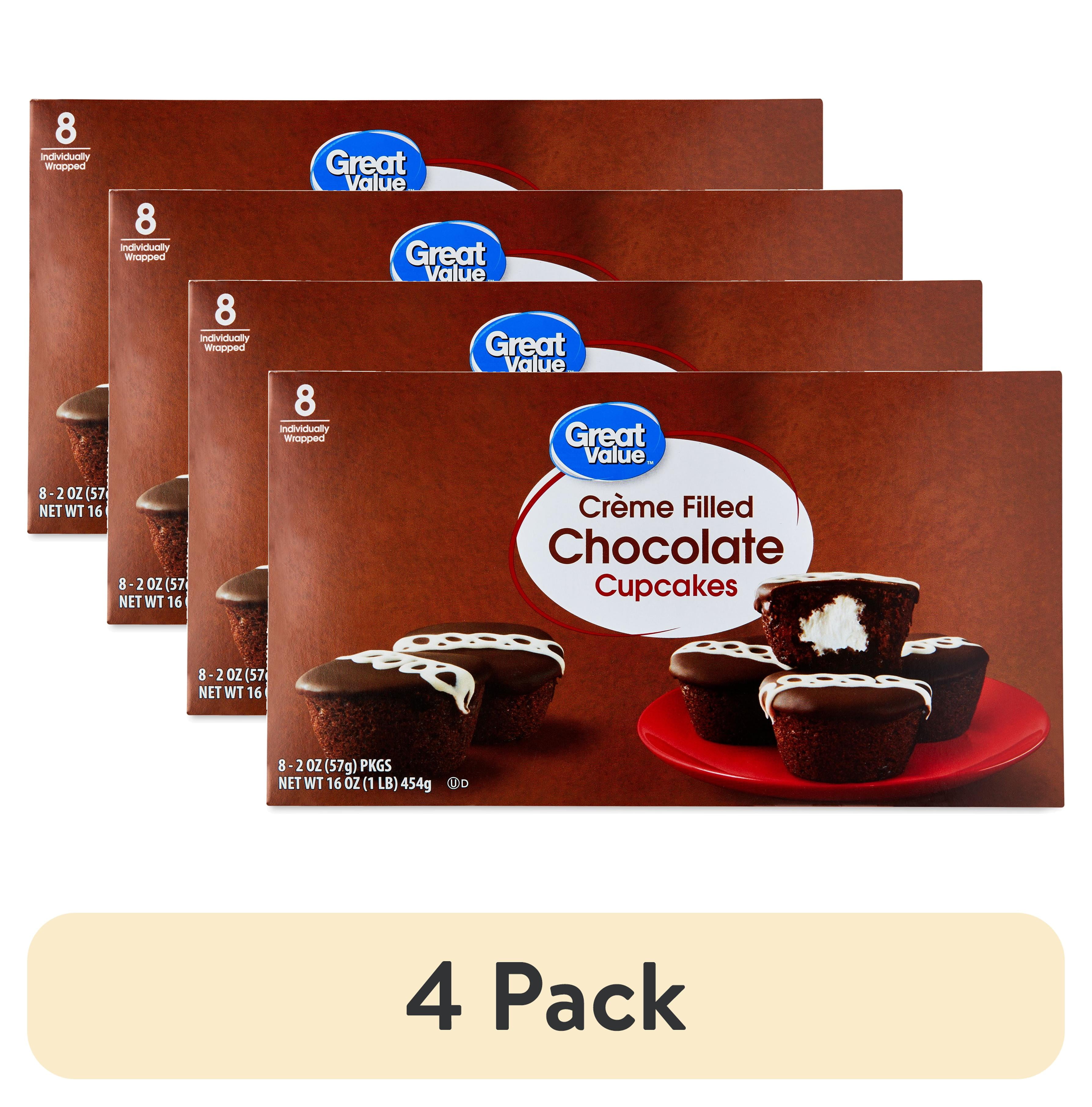 (4 pack) Great Value Creme Filled Chocolate Cupcakes, 16 oz, 8 Count