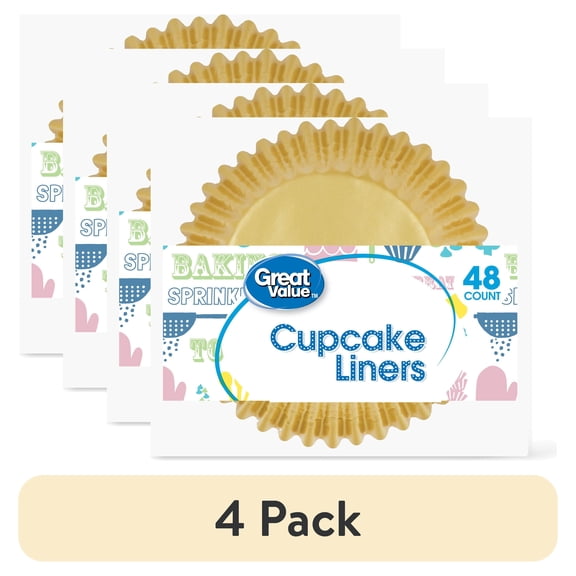 (4 pack) Great Value Cupcake Liners, Gold, 48 Count