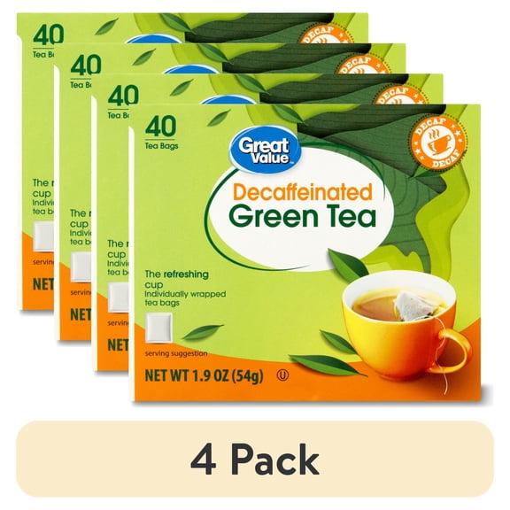 (4 pack) Great Value Decaffeinated Green Tea Bags, 1.9 oz, 40 Count