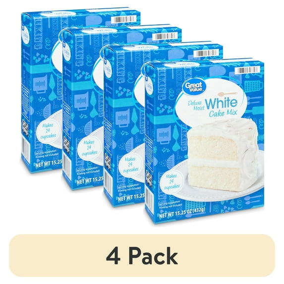 (4 pack) Great Value Deluxe Moist White Cake Mix, 15.25 oz Box