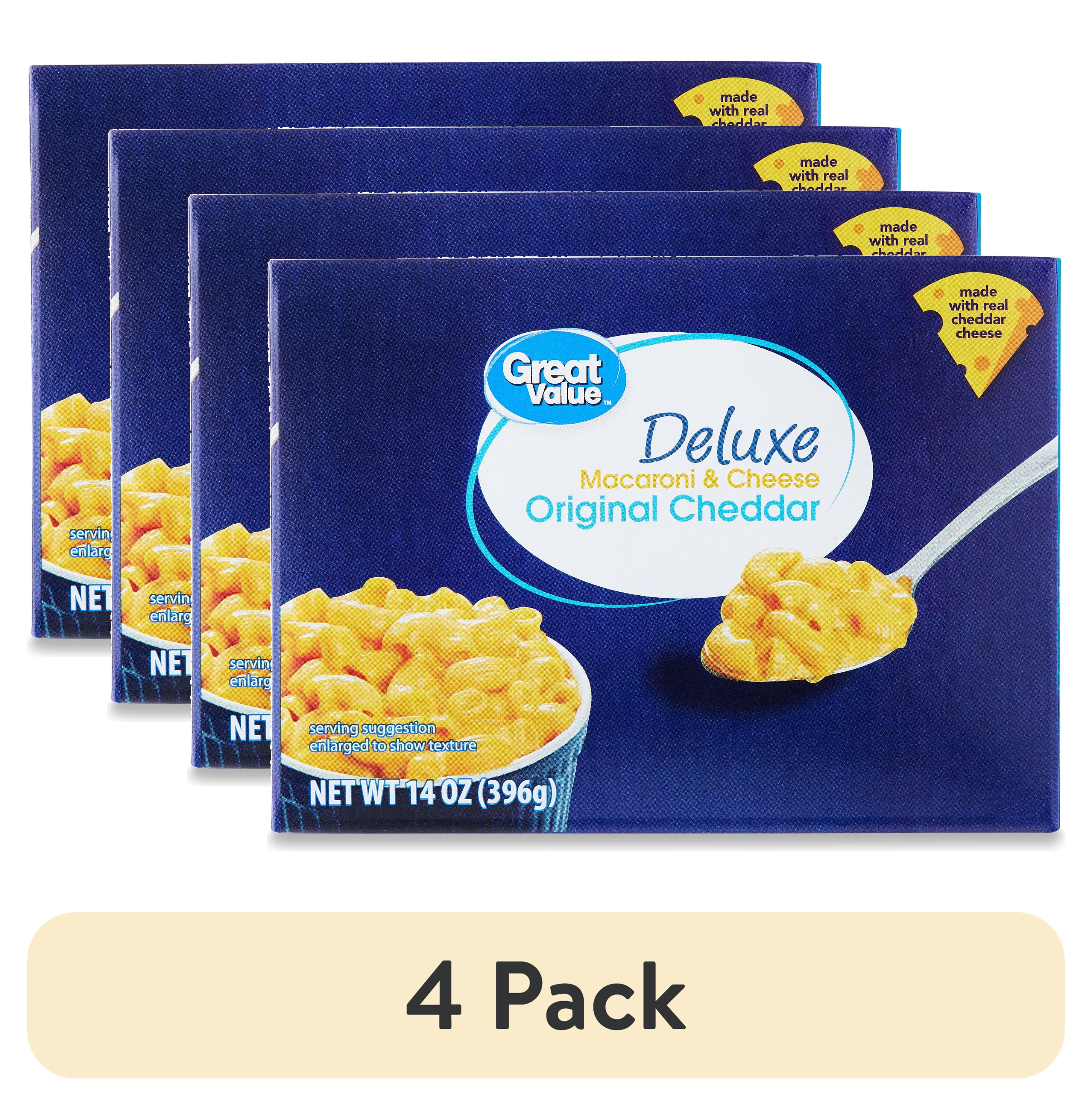 (4 pack) Great Value Deluxe Original Cheddar Macaroni & Cheese, 14 oz  (Shelf Stable Packaged Meal)