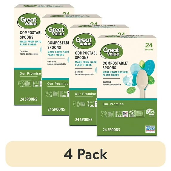 (4 pack) Great Value Disposable Compostable Spoons, 24 Count