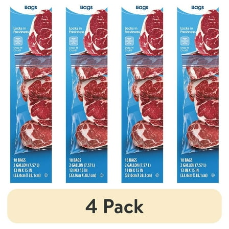 (4 pack) Great Value Double Zipper Freezer Bags, 2 Gallon, 10 Count