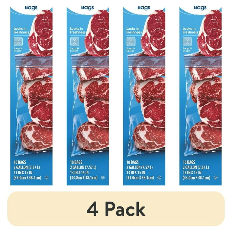4 pack) Great Value Double Zipper Freezer Bags, 2 Gallon, 10 Count