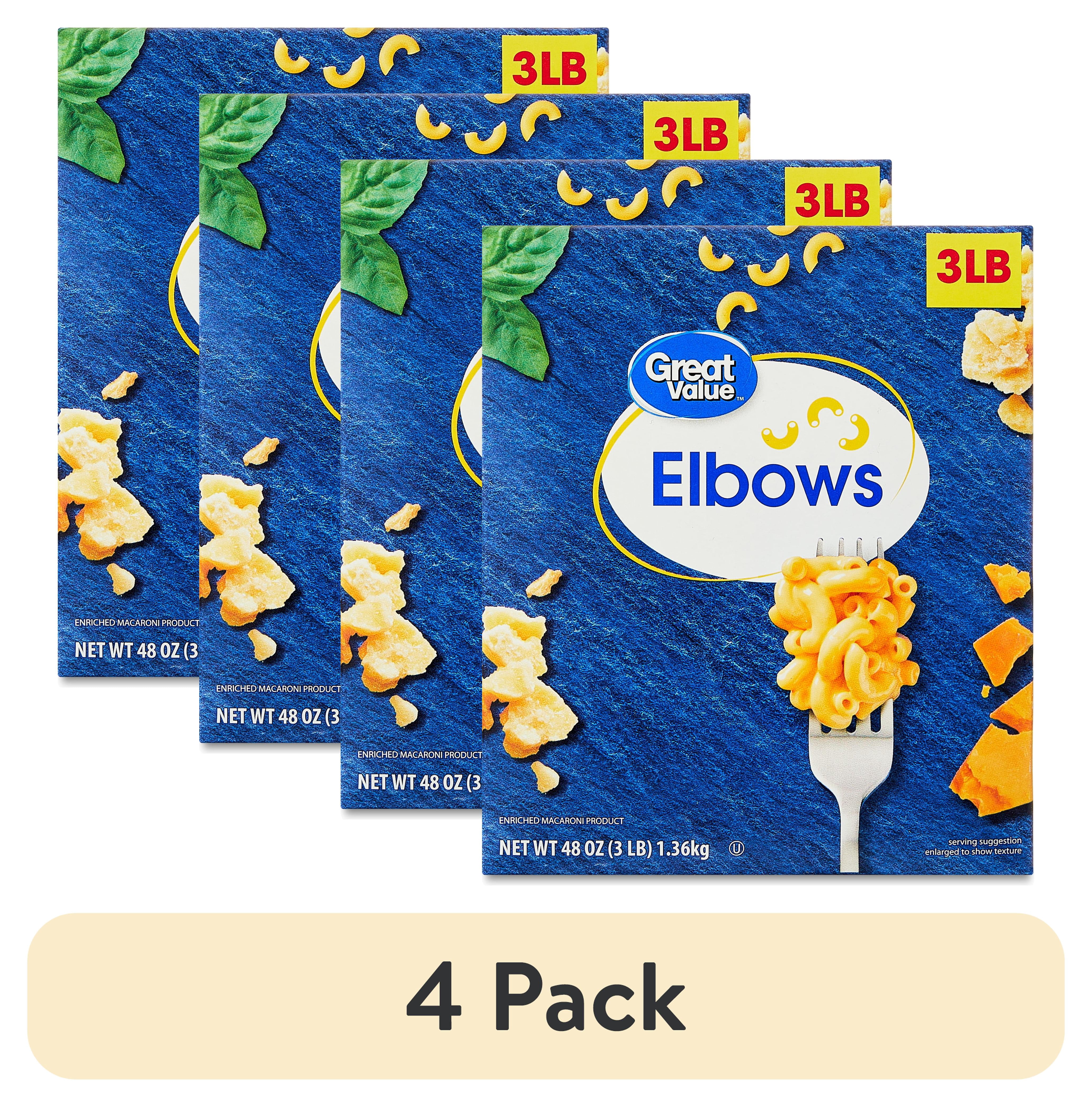 (4 pack) Great Value Elbow Pasta, 48 oz