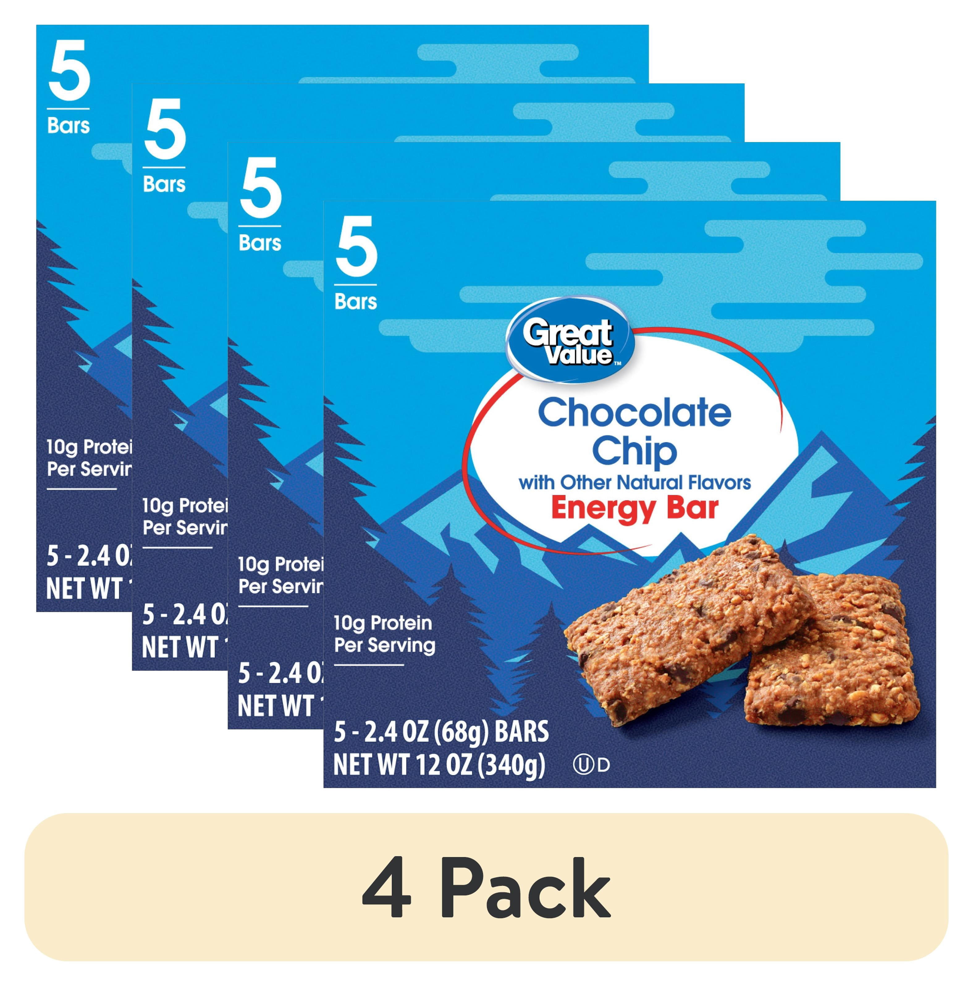 (4 pack) Great Value Energy Bar, Chocolate Chip, 2.4 oz, 5 Count