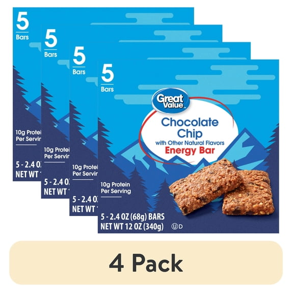 (4 pack) Great Value Energy Bar, Chocolate Chip, 2.4 oz, 5 Count