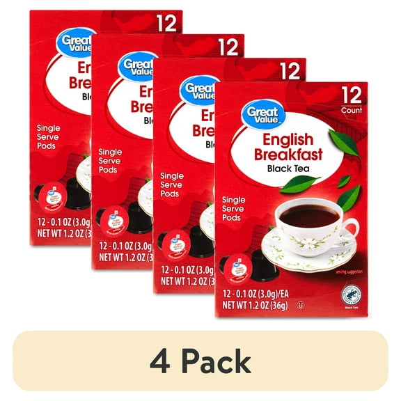 (4 pack) Great Value English Breakfast Black Tea Single Serve Pods, 1.2 oz, 12 Count