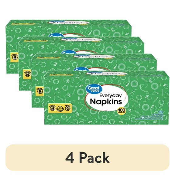 (4 pack) Great Value Everyday Paper Napkins, White, 400 Count, 1-Ply Disposable Napkins