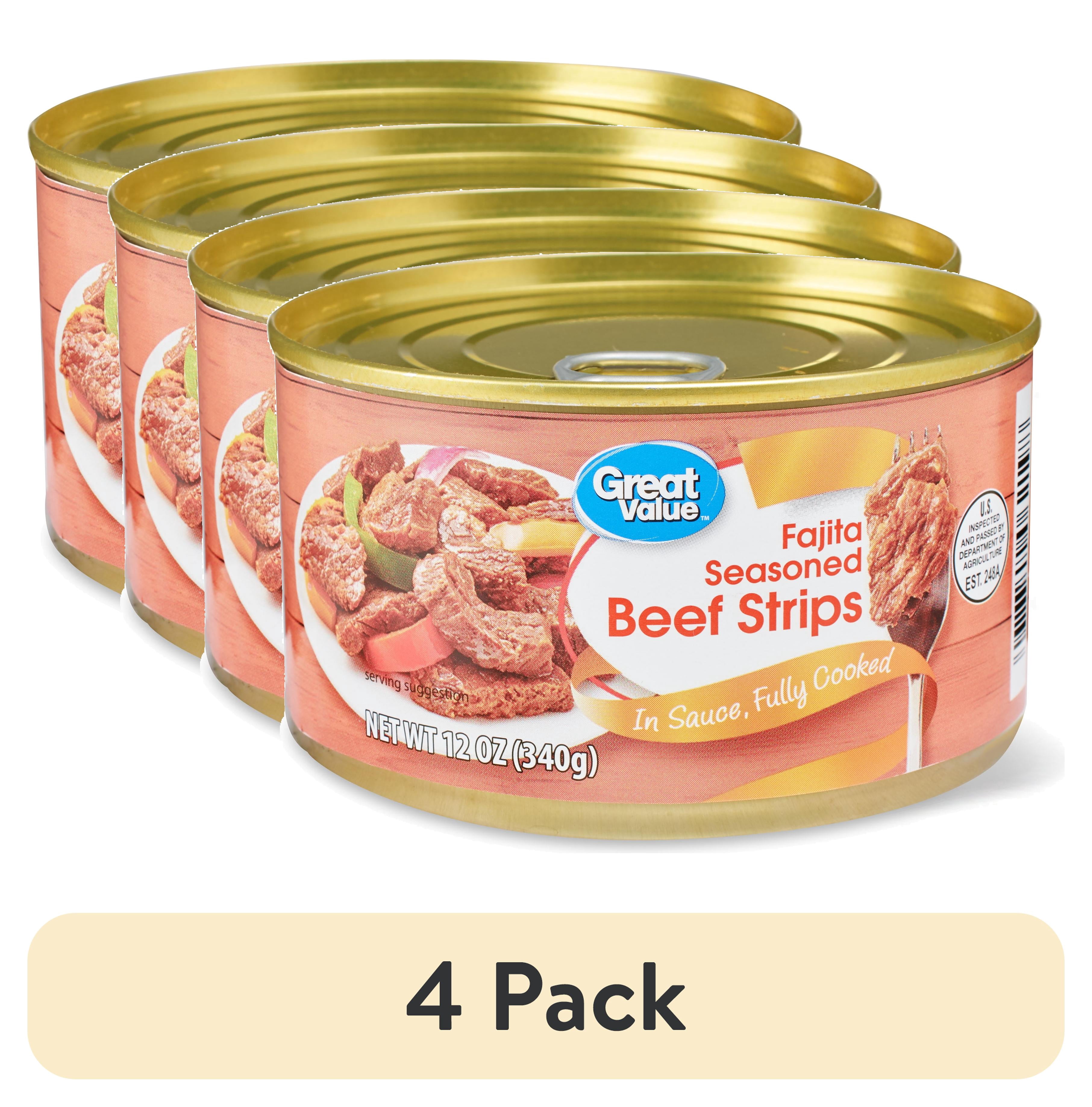(4 pack) Great Value Fajita Seasoned Beef Strips in Sauce, 12 oz Can