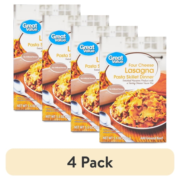 (4 pack) Great Value Four Cheese Lasagna Pasta Skillet Dinner, 5.5 oz