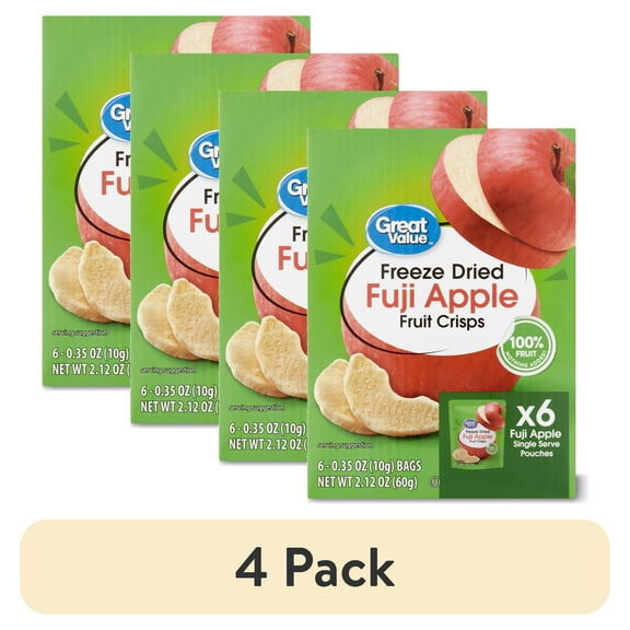 (4 pack) Great Value Freeze Dried Apple Crisps, Multi Pack, 6 Count, 0.35 oz