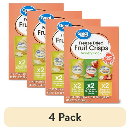 (4 pack) Great Value Freeze Dried Fruit Crisps, Variety Pack, 6 Count, 2.26 oz
