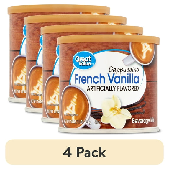 (4 pack) Great Value French Vanilla Cappuccino Coffee House Beverage Liquid Drink Mix, 16 oz Canister