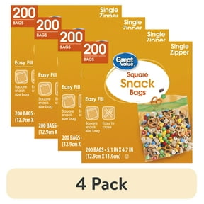 (4 pack) Great Value Fresh Seal Square Snack Bags, 200 Count