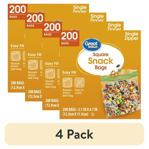 (4 pack) Great Value Fresh Seal Square Snack Bags, 200 Count