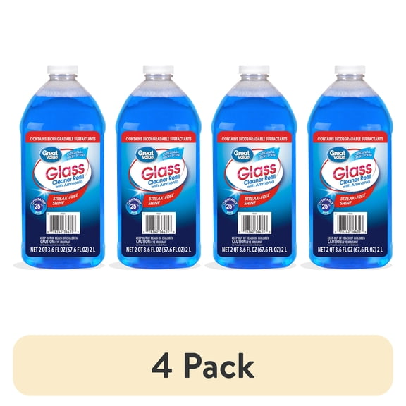 (4 pack) Great Value Glass Cleaner Refill, Streak-Free Shine, 67.6 fl oz