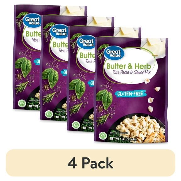 (4 pack) Great Value Gluten-Free Butter & Herb Rice Pasta & Sauce Mix, 4.4 oz