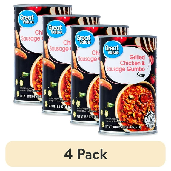 (4 pack) Great Value Grilled Chicken & Sausage Gumbo Soup, 18.8 oz