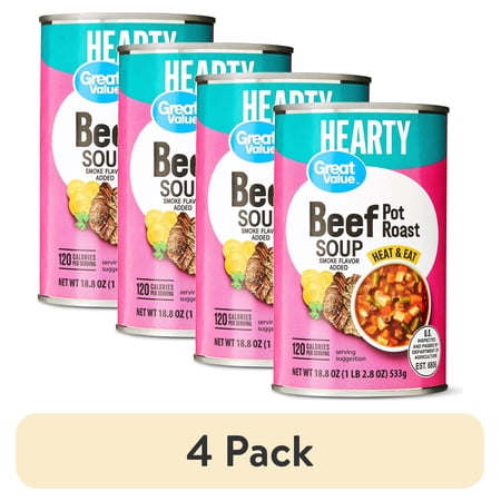 (4 pack) Great Value Hearty Beef Pot Roast Soup, Heat and Eat, 18.8 oz
