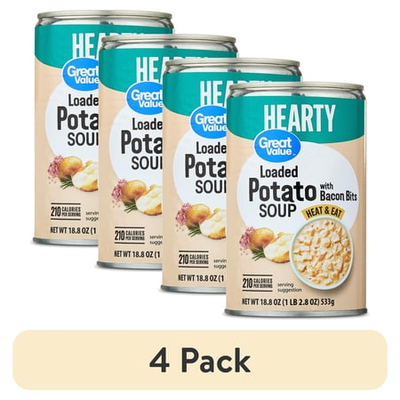 (4 pack) Great Value Hearty Loaded Potato Soup with Bacon Bits, 18.8 oz Can