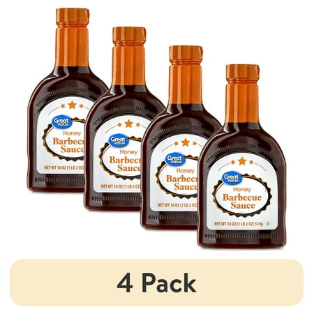 (4 pack) Great Value Honey Barbecue Sauce, 18 fl oz