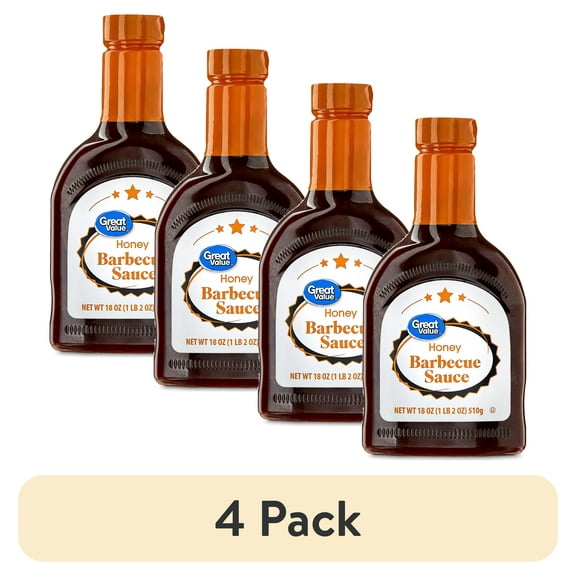 (4 pack) Great Value Honey Barbecue Sauce, 18 fl oz