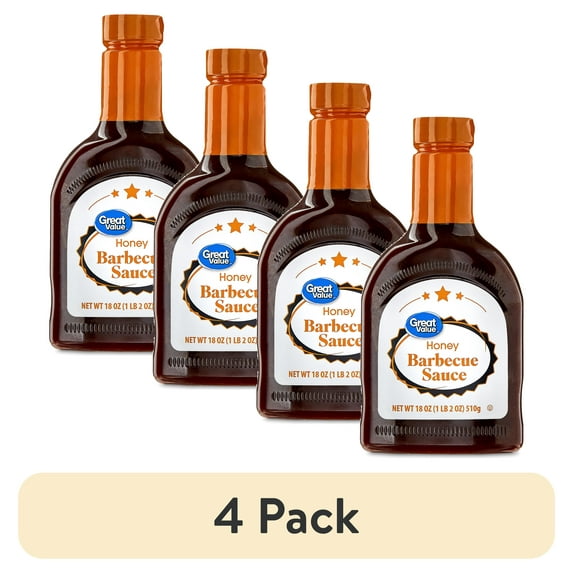 (4 pack) Great Value Honey Barbecue Sauce, 18 fl oz