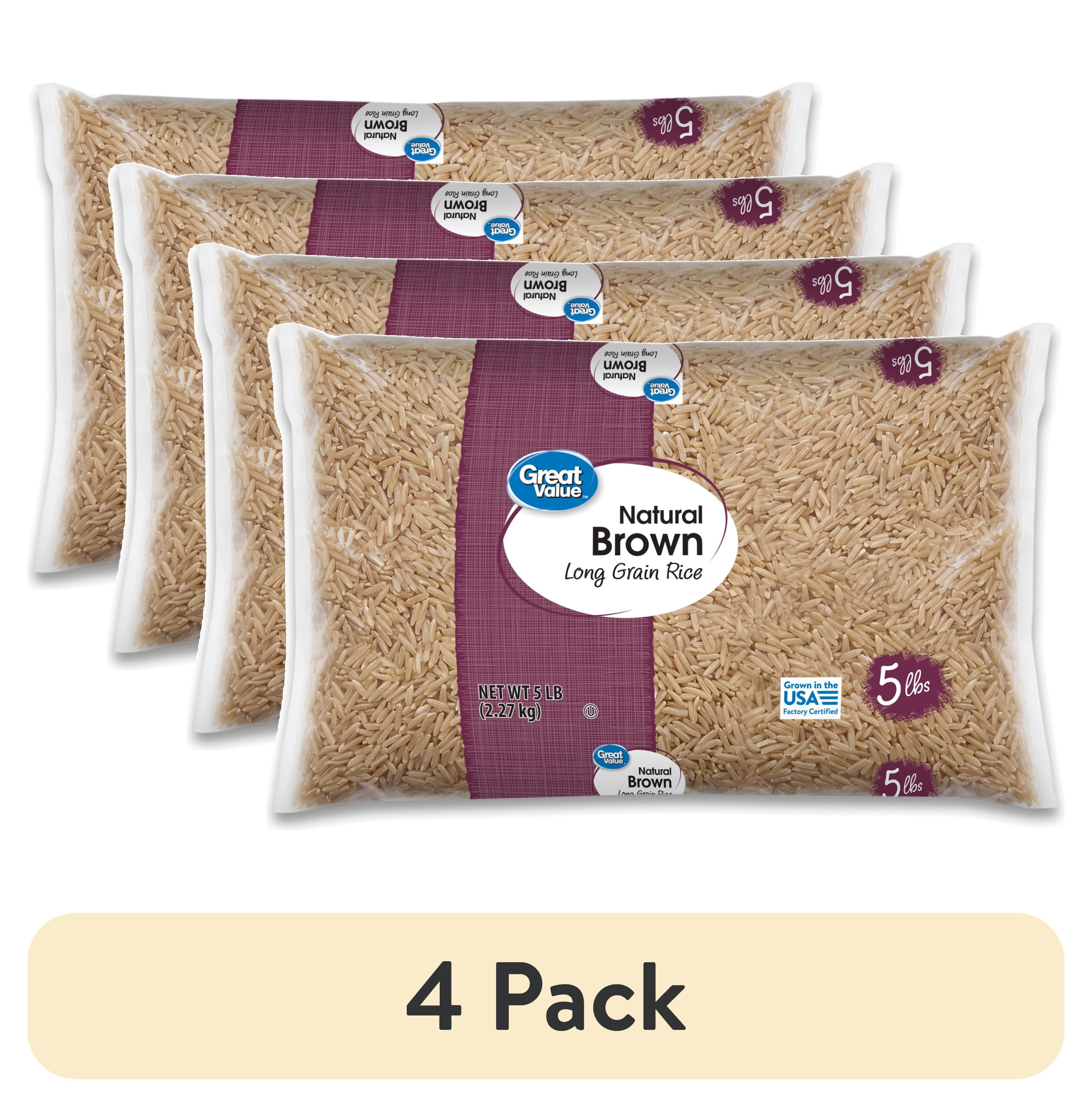 Brownb Rice (4 pack) Great Value Natural Brown Long Grain Rice, 5 lb (80oz ...