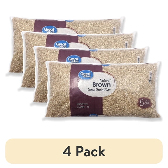 (4 pack) Great Value Natural Brown Long Grain Rice, 5 lb (80oz)