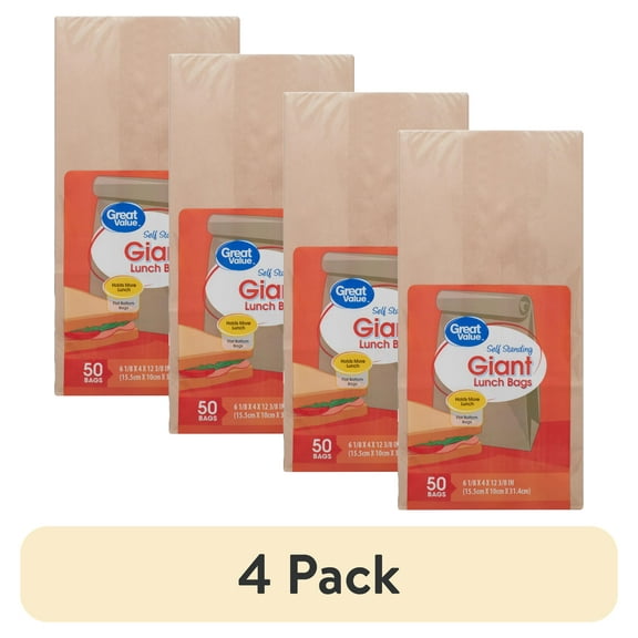 (4 pack) Great Value Self Standing Giant Lunch Bags, 50 Count