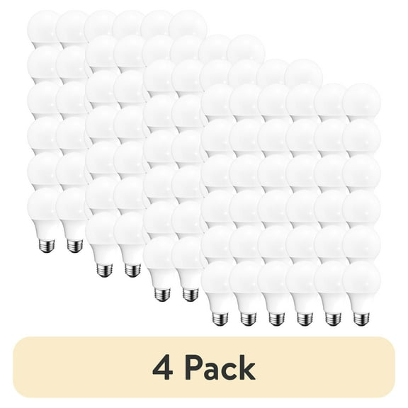 (4 pack) Great Value LED, 9W (60W Equivalent) A19 General Purpose E26 Medium Base, Non-Dimmable, Soft White, 36-Pack