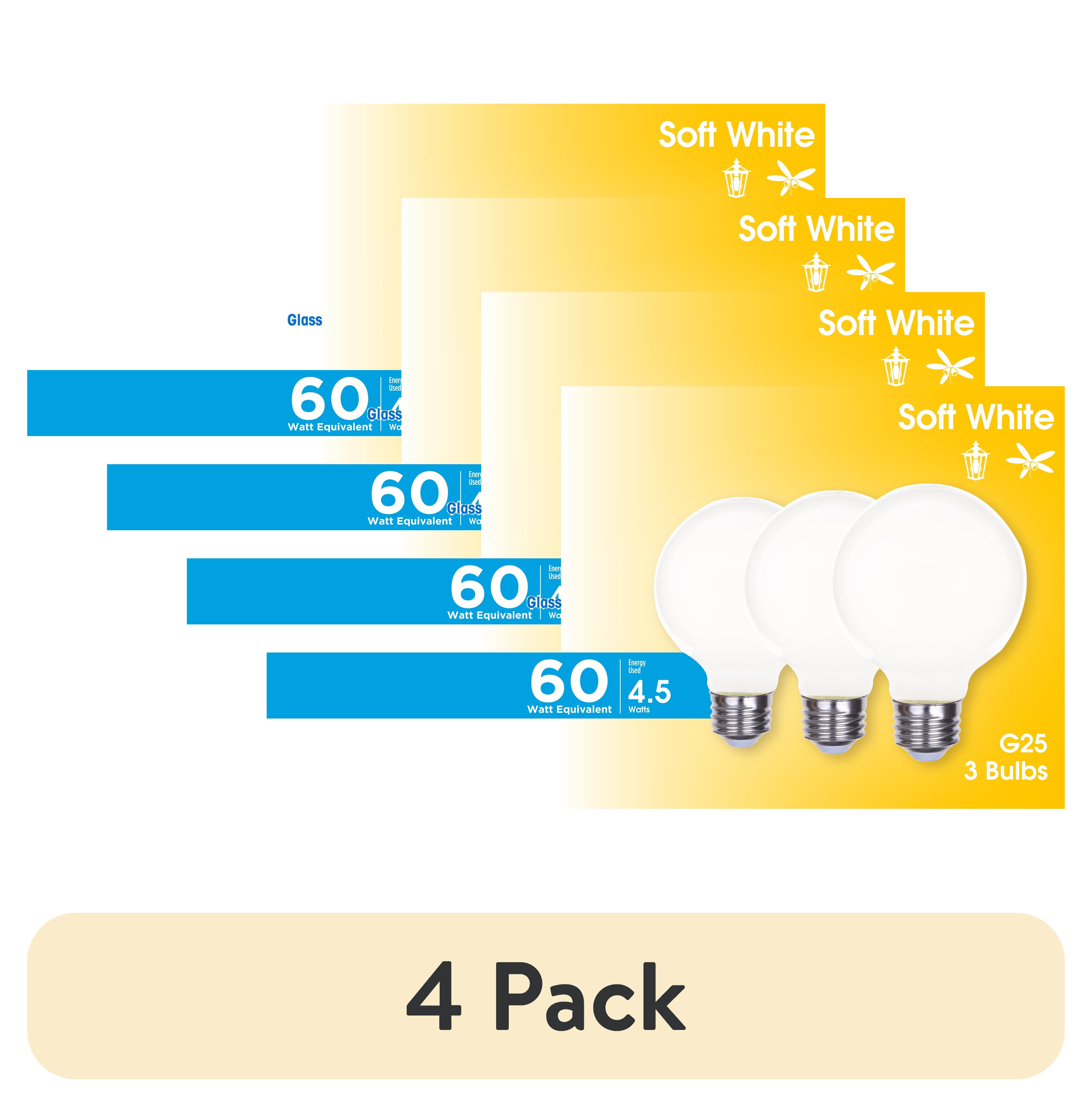 (4 pack) Great Value LED Bulb, 4.5-Watt (60W Equivalent) G25 Deco Bulbs E26 Base, Soft White, 3-Pack