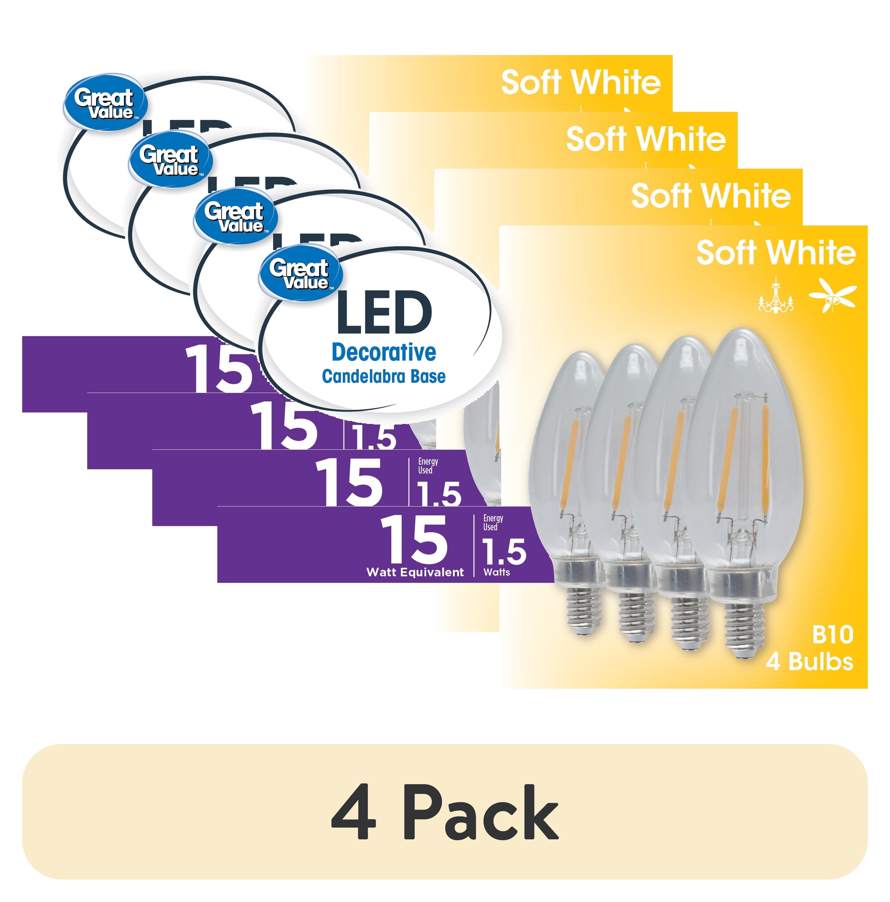 (4 pack) Great Value LED Light Bulb, 1.5 Watts (15W Equivalent) B10 ...