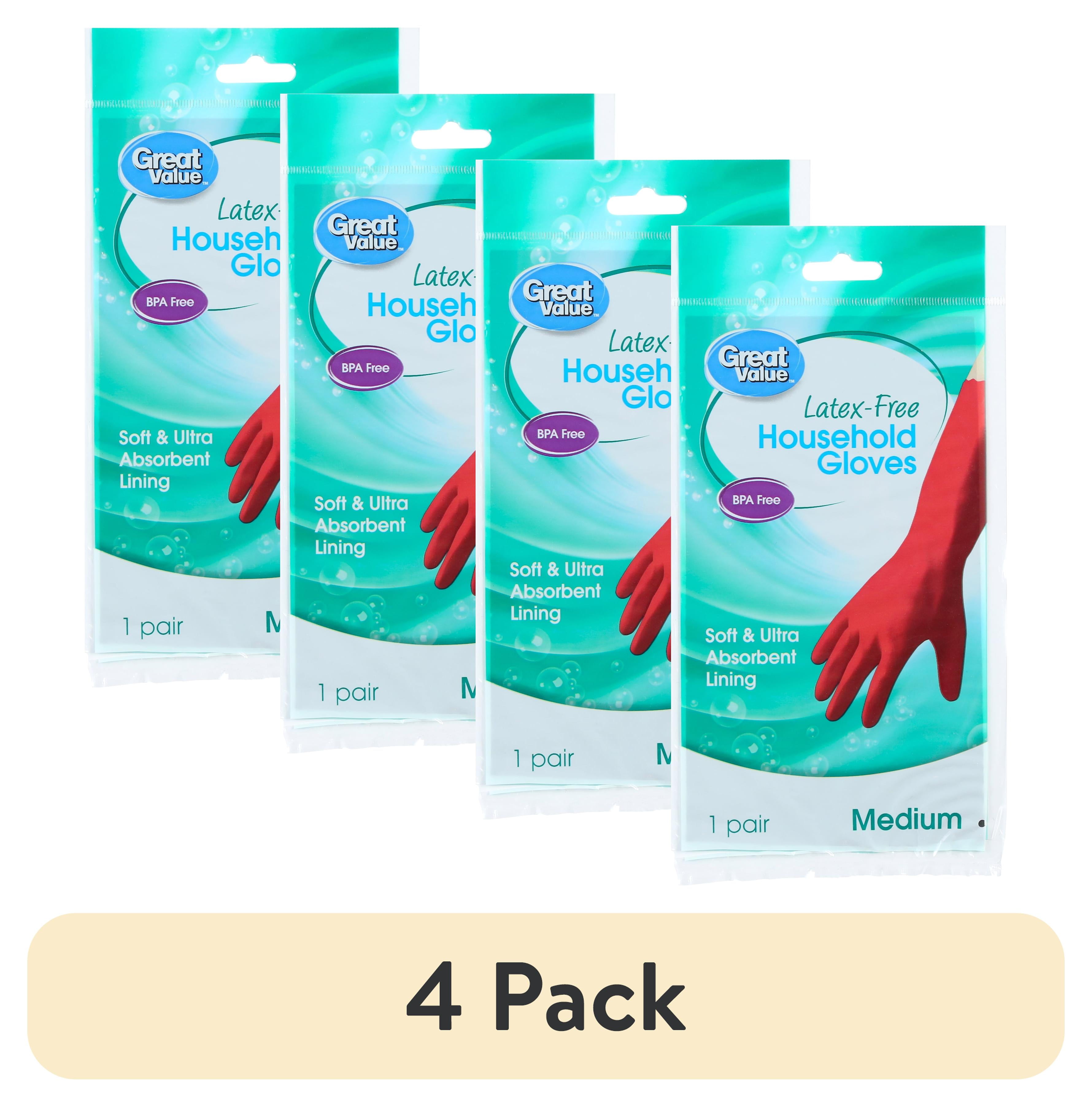 (4 pack) Great Value Latex-Free Household Gloves, Medium, 1 Pair, Red