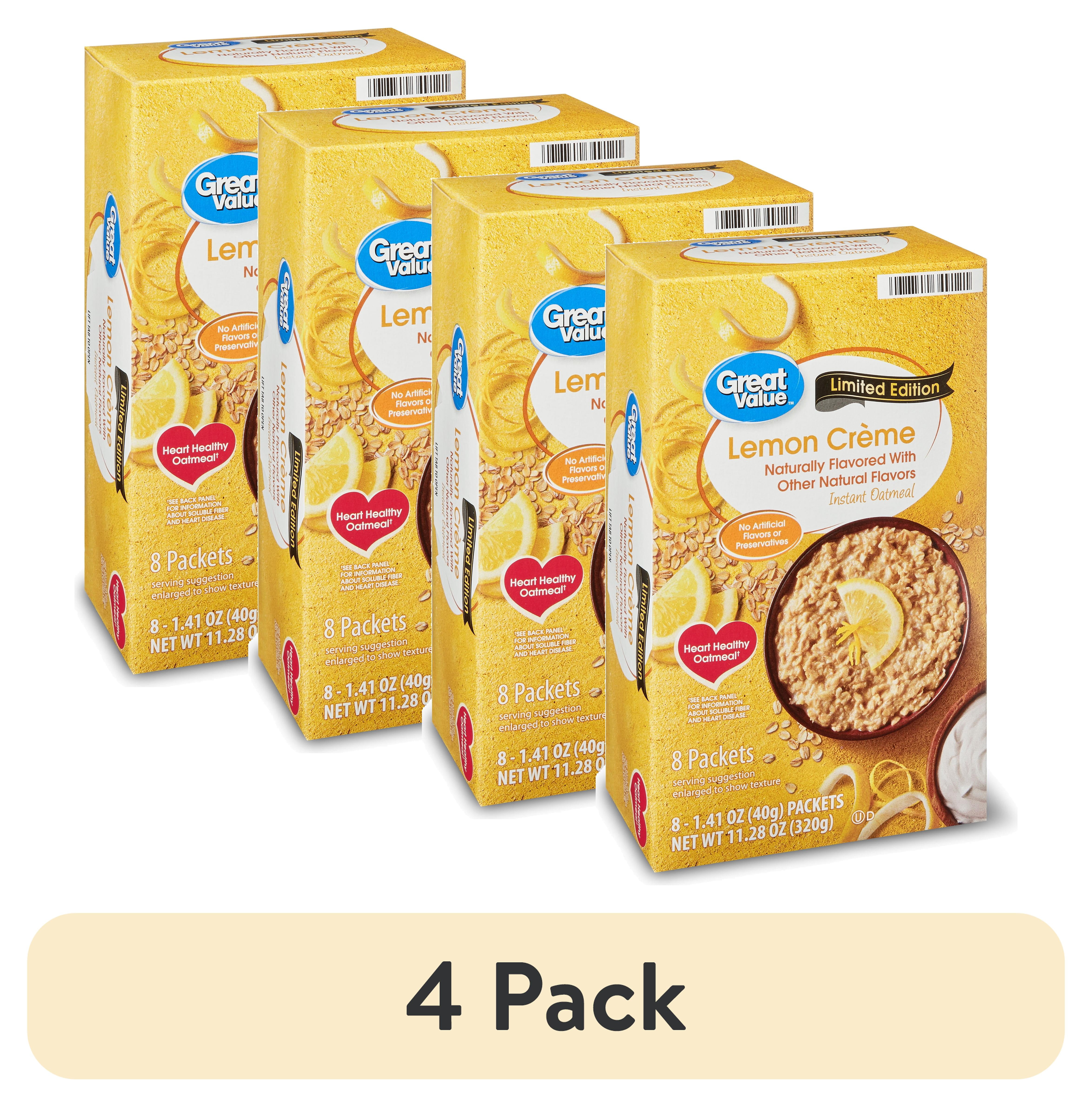 (4 pack) Great Value Lemon Creme Instant Oatmeal, 1.41 oz, 8 Count