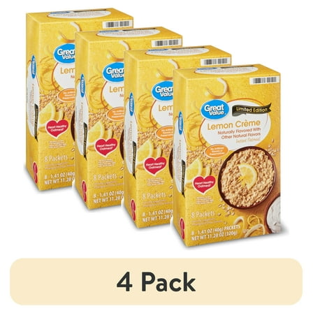 (4 pack) Great Value Lemon Creme Instant Oatmeal, 1.41 oz, 8 Count