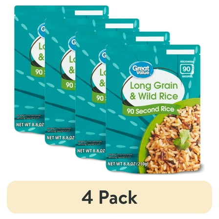 (4 pack) Great Value Long Grain & Wild Rice, 8.8 oz