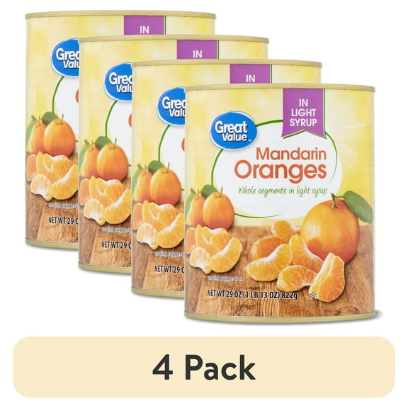 (4 pack) Great Value Mandarin Oranges in Light Syrup, 29 oz