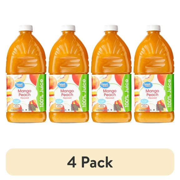 (4 pack) Great Value Mango Peach Flavored 100% Juice, 64 fl oz