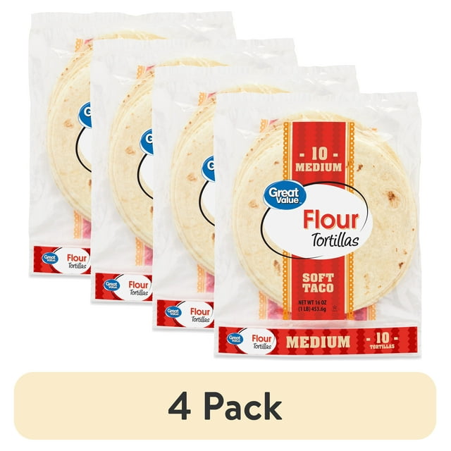 (4 pack) Great Value Medium Soft Taco Flour Tortillas, 16 oz, 10 Count