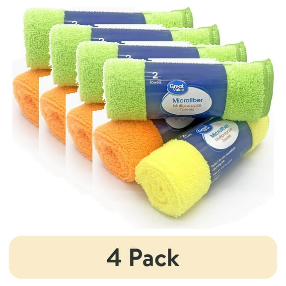 (4 pack) Great Value Multipurpose Microfiber Household Cleaning Cloth, Wipe, 2 Count, Multicolor